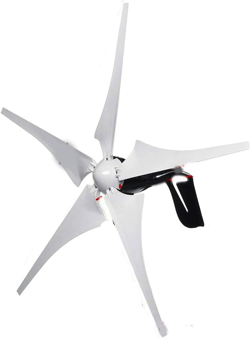 Low Noise High RPM 5Blades Horizontal Wind Turbine, 3 Phase Gearless Permanent Electric Power Generator 12000W 48V Complete Set for Homeuse