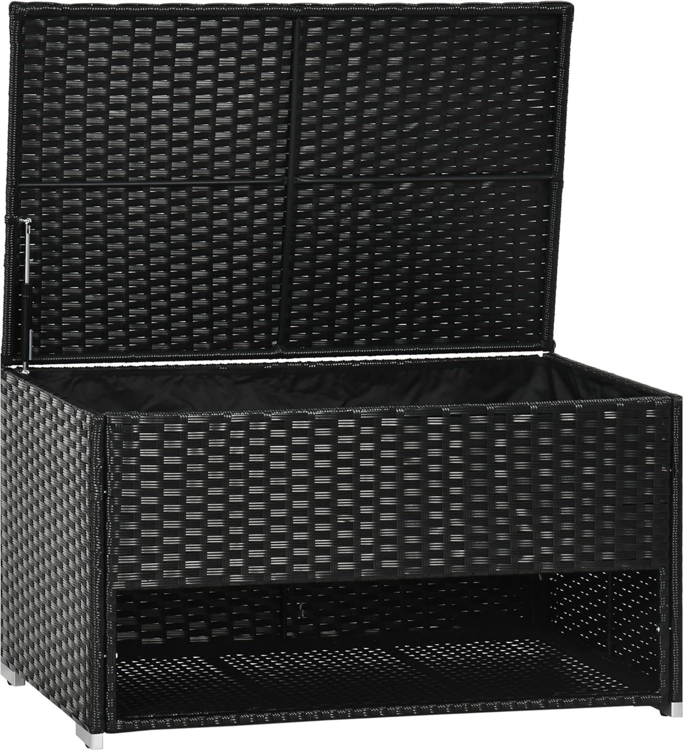 Outsunny Outdoor Deck Box and Shoe Storage, PE Rattan Wicker Towel Rack with Liner for Indoor, Outdoor, Patio Furniture Cushions, Pool, Garden Tools, Black