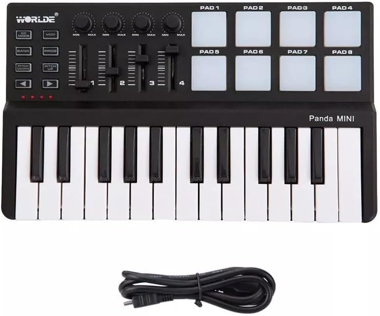 MIDI Controller, Portable Mini 25-Key USB Keyboard and Drum Pad MIDI Controller
