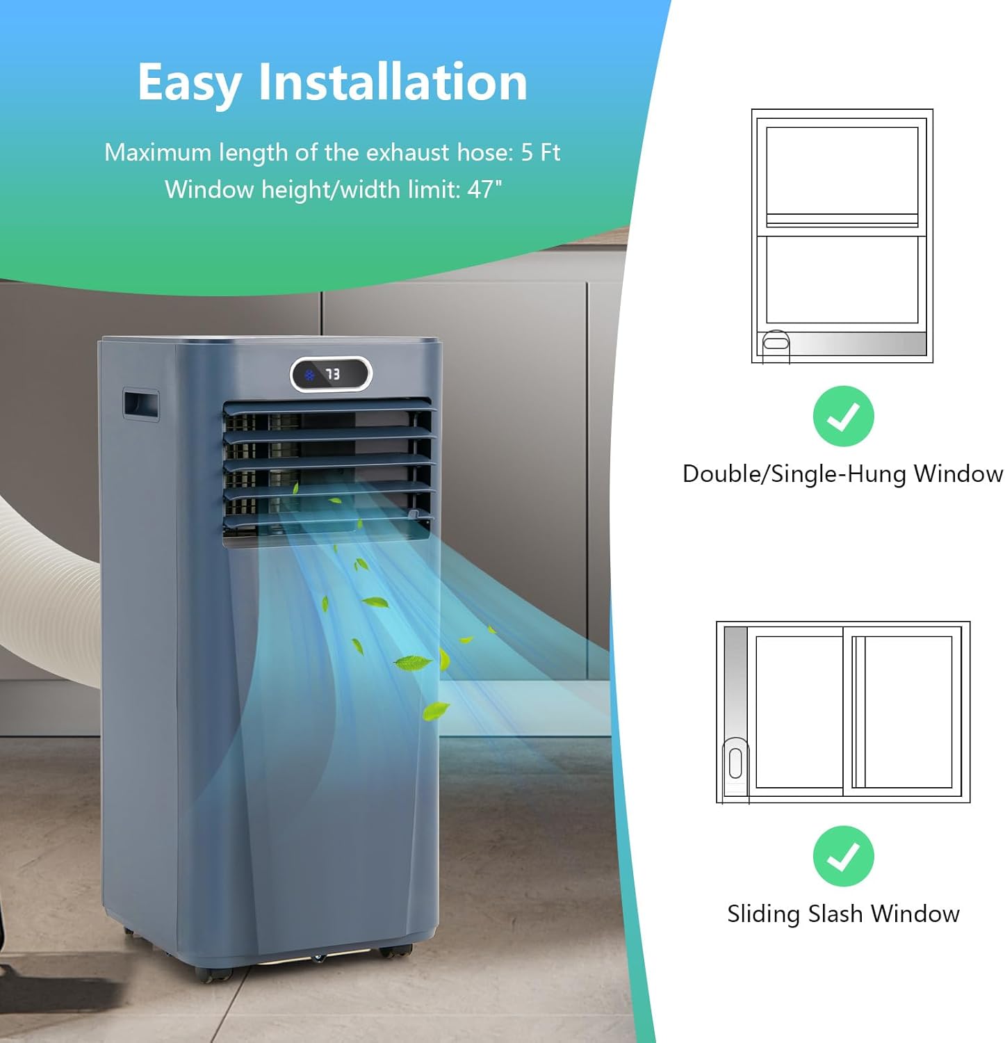 ARLIME Air Conditioner Portable, 8000 BTU Cools up to 230 sq. ft, Portable AC Unit with Fan & Dehumidifier, 2 Speed, Child Lock, 24H Timer, LED Display, Air Cooler for Living Room, Bedroom, Office