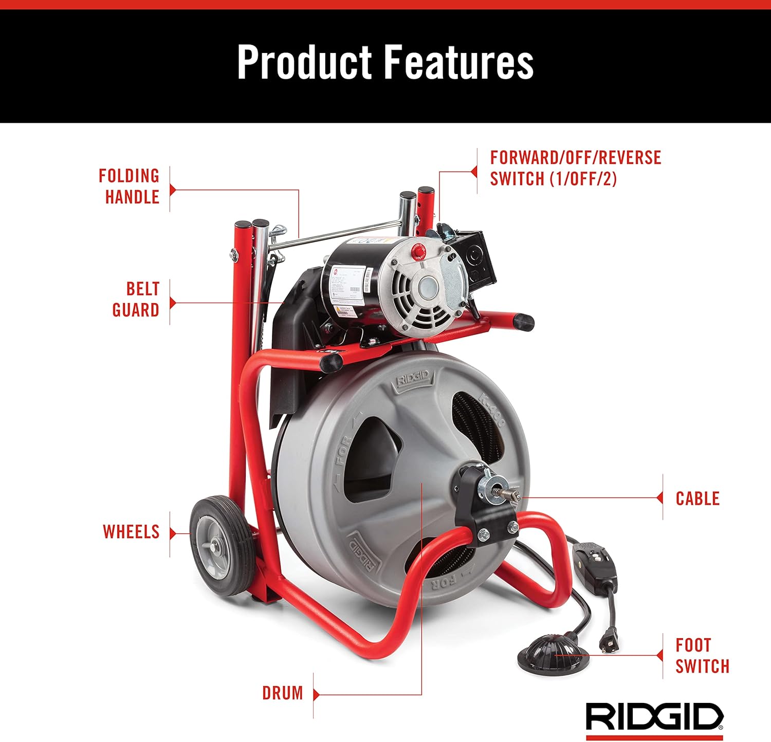 RIDGID 26998 Model K-400 Drain Cleaning 120-Volt Drum Machine Kit with C-45IW 1/2