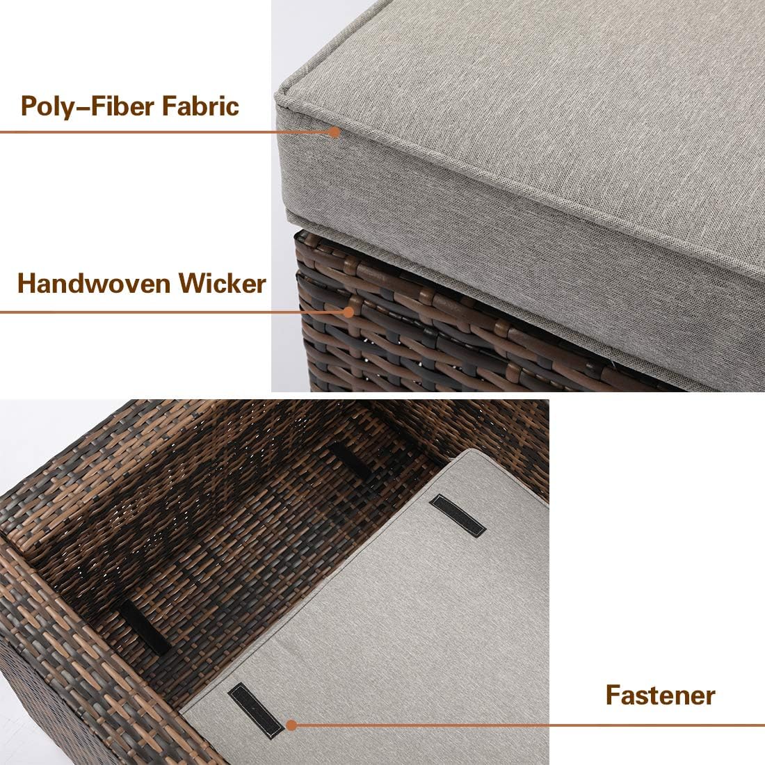 AQUILLA Outdoor 5 Pieces Patio Furniture, 32-inch 40000 BTU Square Wicker Fire Table w Wind Guard Glass for Garden