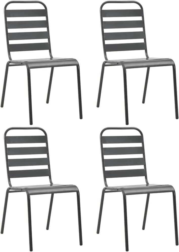 Patio Chair Patio Chairs 4 pcs Slatted Design Steel Dark Gray