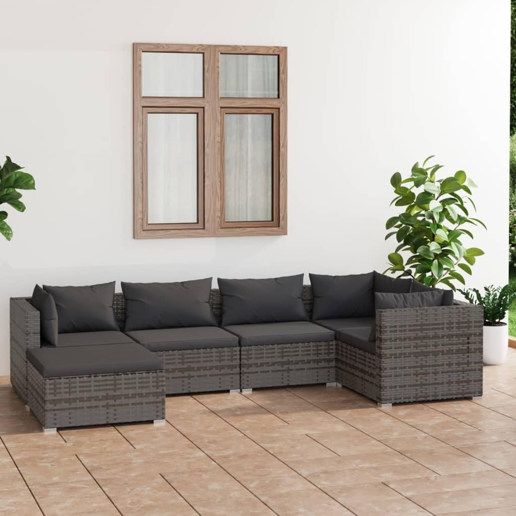 Patio Set 6 Piece Patio Lounge Set with Cushions Poly Rattan Gray
