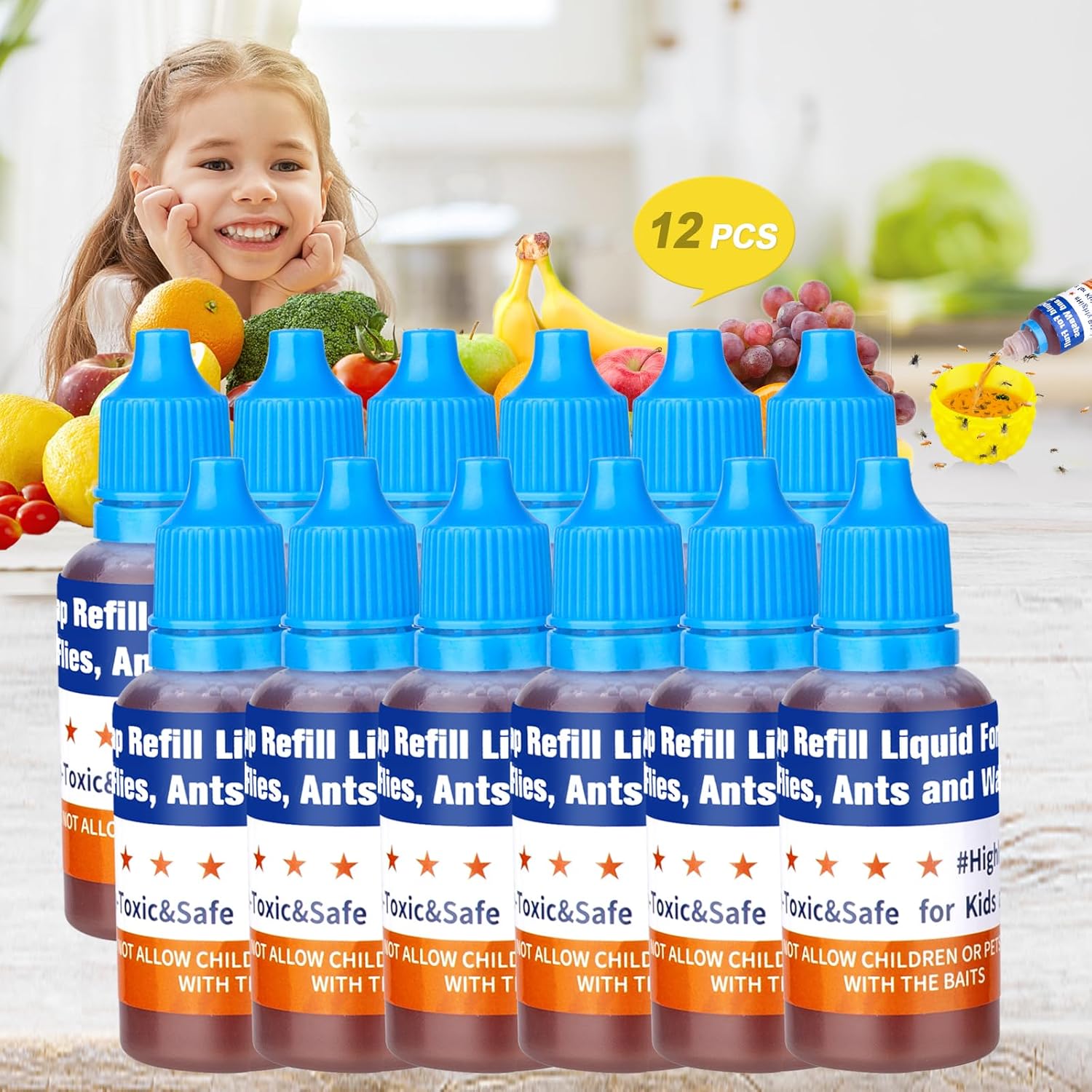 Fruit Fly Trap Refills Liquid Only,Ready-to-Use Fruit Fly Traps for Indoors Refill Liquid,Fruit Fly Trap Bait Refill,Fruit Fly Gnat Traps Killer for Home,Kitchen,Suitable for T-E-R-R-O(12 Pack)