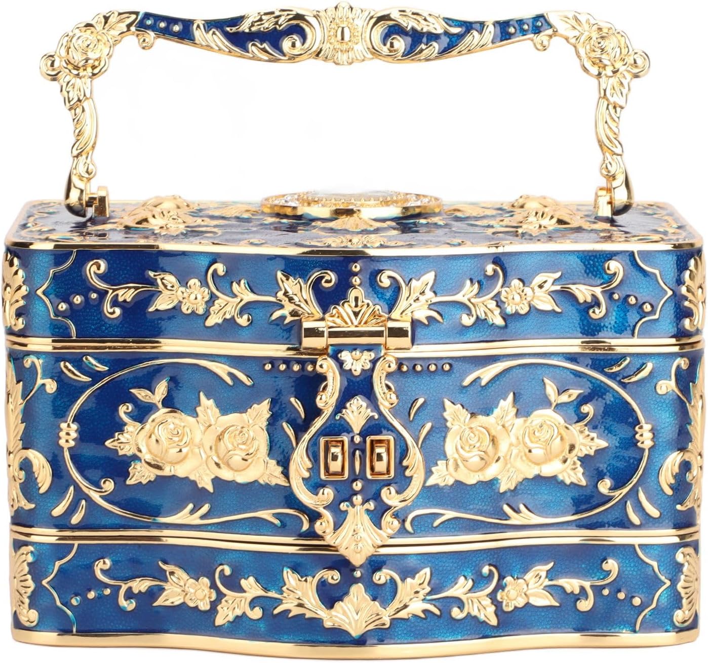 Jewelry Box, Vintage 3 Layers Rectangular Small Enameled Trinket Jewelry Box Organizer for Women, Ideal for Storing Necklaces, Earrings, Rings and Other Small Accessories