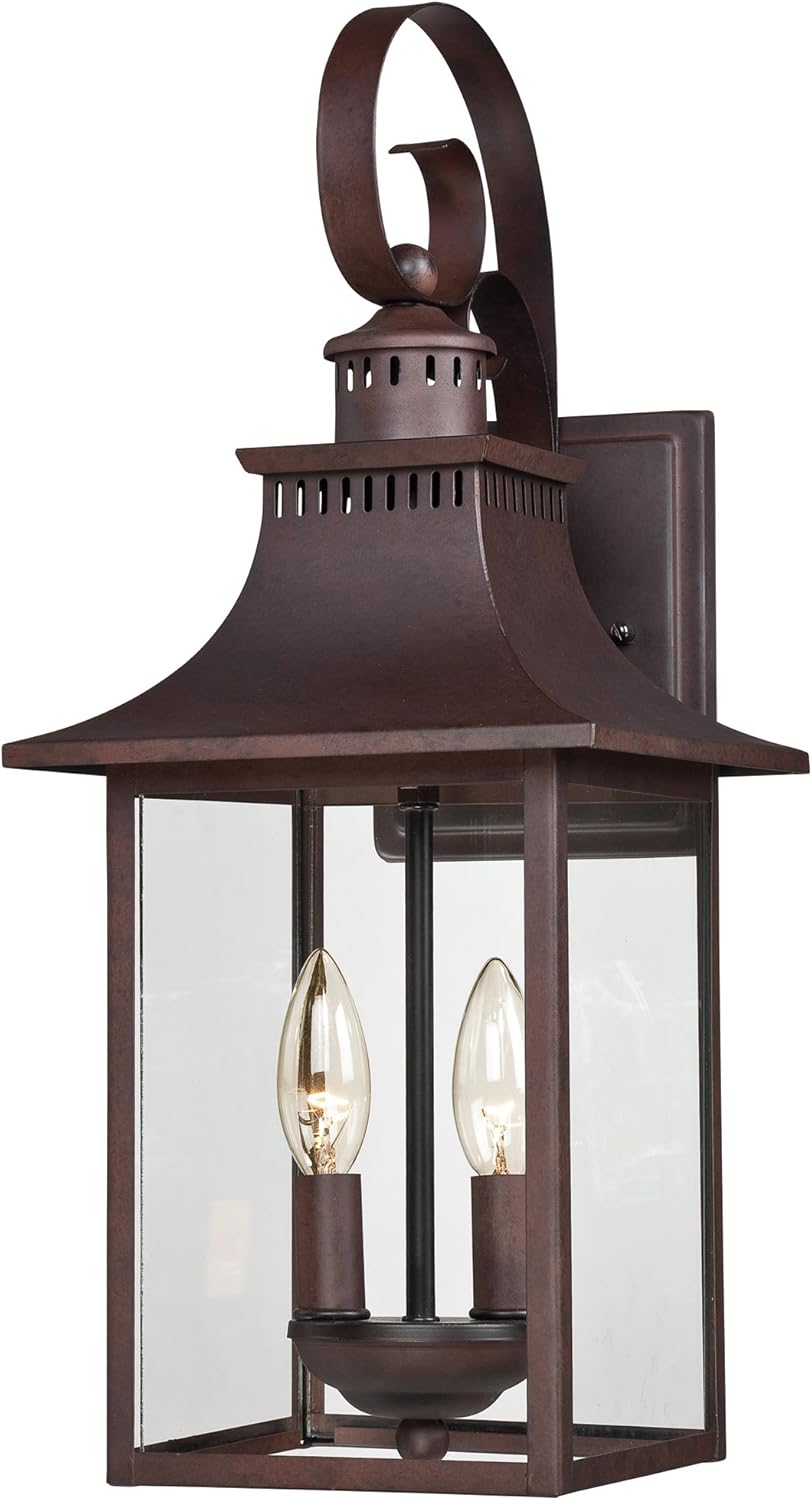 Quoizel Chancellor Outdoor Wall Lantern, 19 Inch 2-Light Vintage Wall Sconce, Copper Bronze Lantern Wall Light, Clear Glass, Outside Lights for Patio, Porch, Front Door, Garage, Deck & Backyard