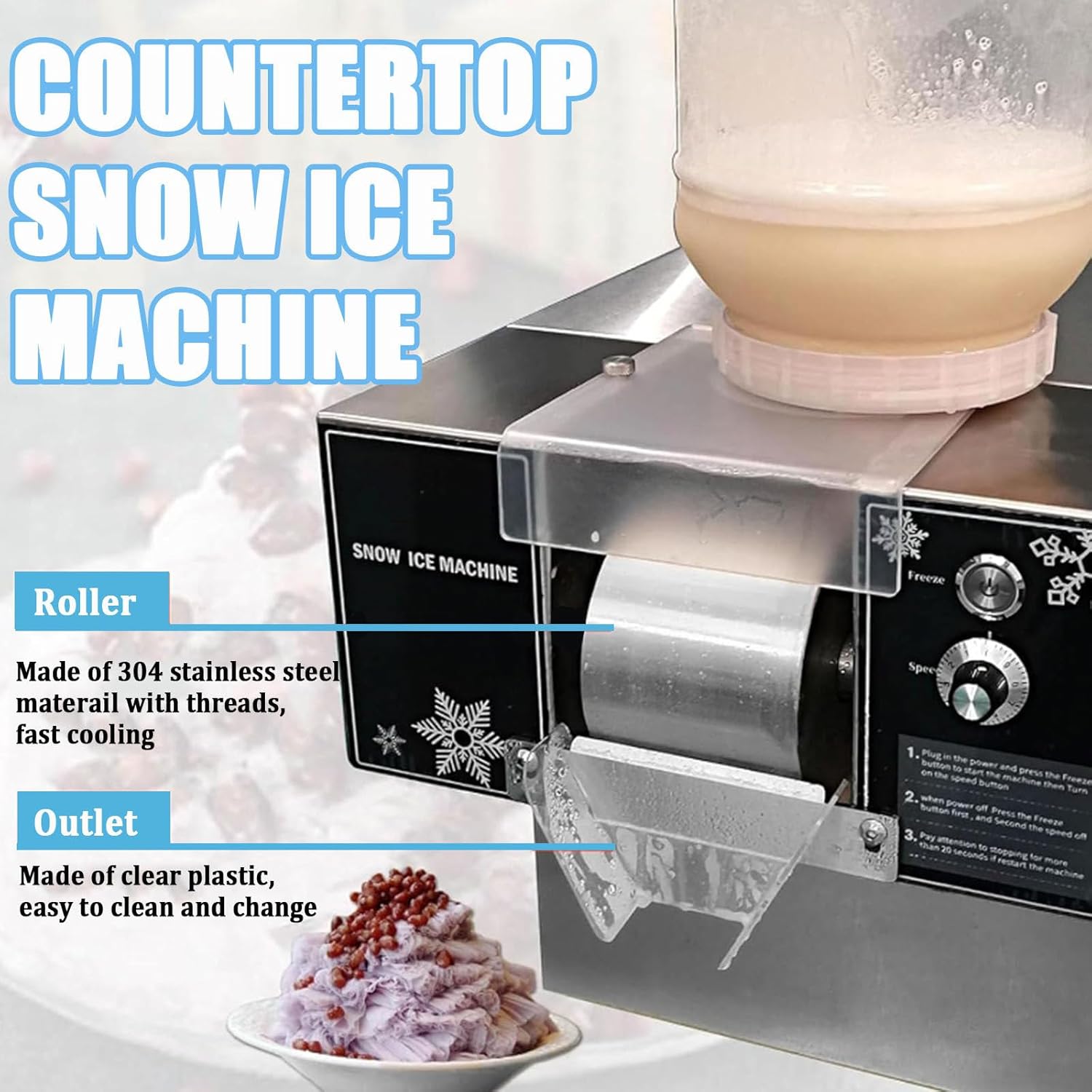 Commercial Automatic Electric Ice Crush Machine, Snow Cone Shaver, Snowflake Ice Machine, Air Cooling for Home, Food Truck, Restaurant, Milktea Shops,etc,800w