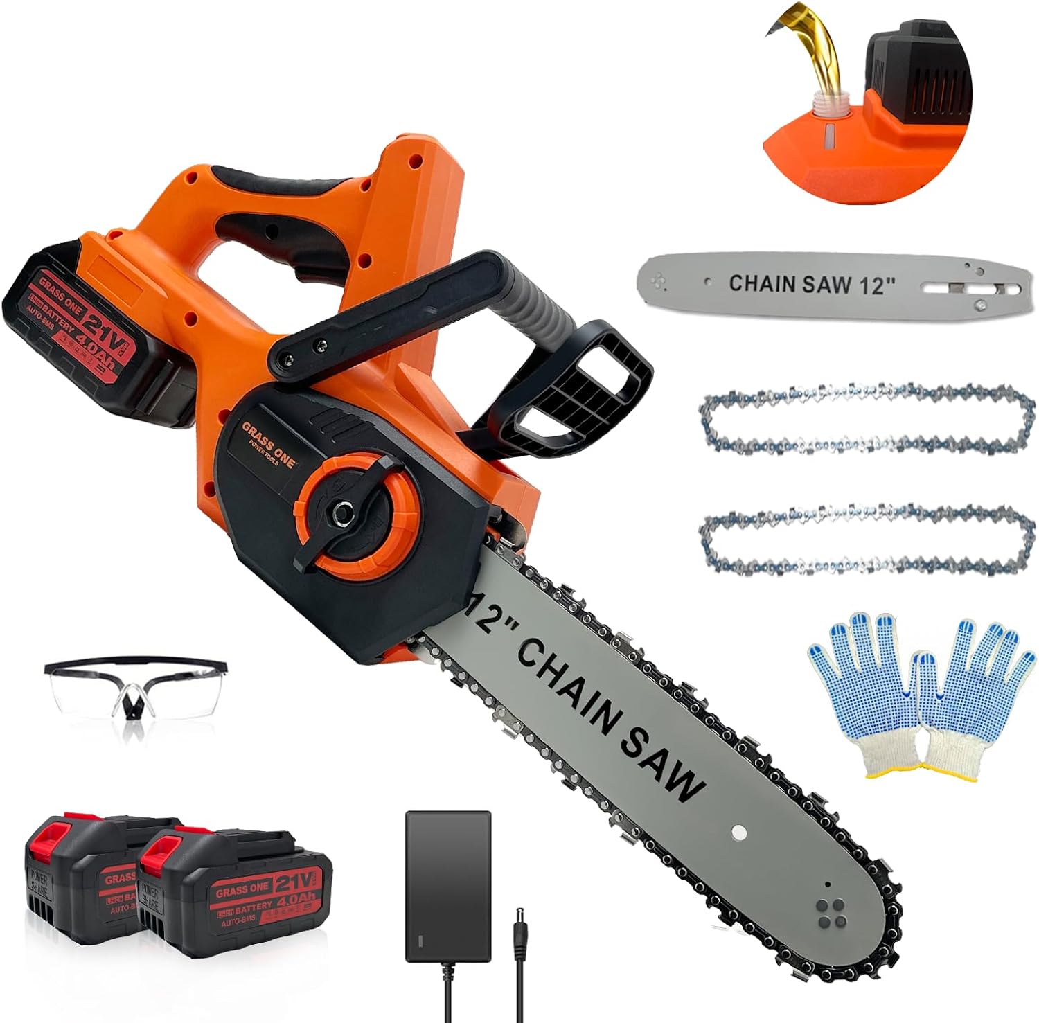 12-Inch Brushless Cordless Chainsaw, Electric Chainsaw with 49.6 FT/S Chain Speed & 42V (2 x 21V MAX) 4.0Ah Batteries with Power Display, Auto Oiling, Wood Cutting & Tree Trimming, Power Gift For Dad