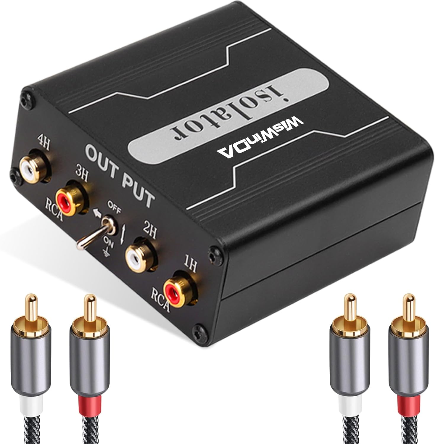 4 Channels RCA Ground Loop Noise Isolator(No Reduce Bass)Gold Coating Audio Hum Eliminator Speaker Noise Filter Aluminum Shell for HIFI Stereo Car Audio Player Home Theater Plug&Play (Black)