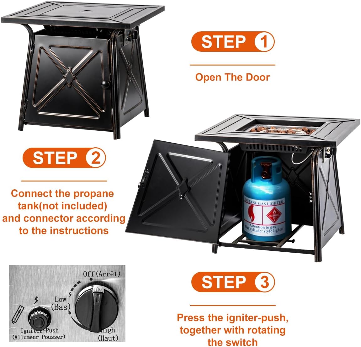 28 inch Propane Fire Pit Table,Gas Fire Pits Table for Outside,50000 BTU Propane Firepit with Lid &Lava Rocks,Gas Firepit for Garden,Yard (Black)