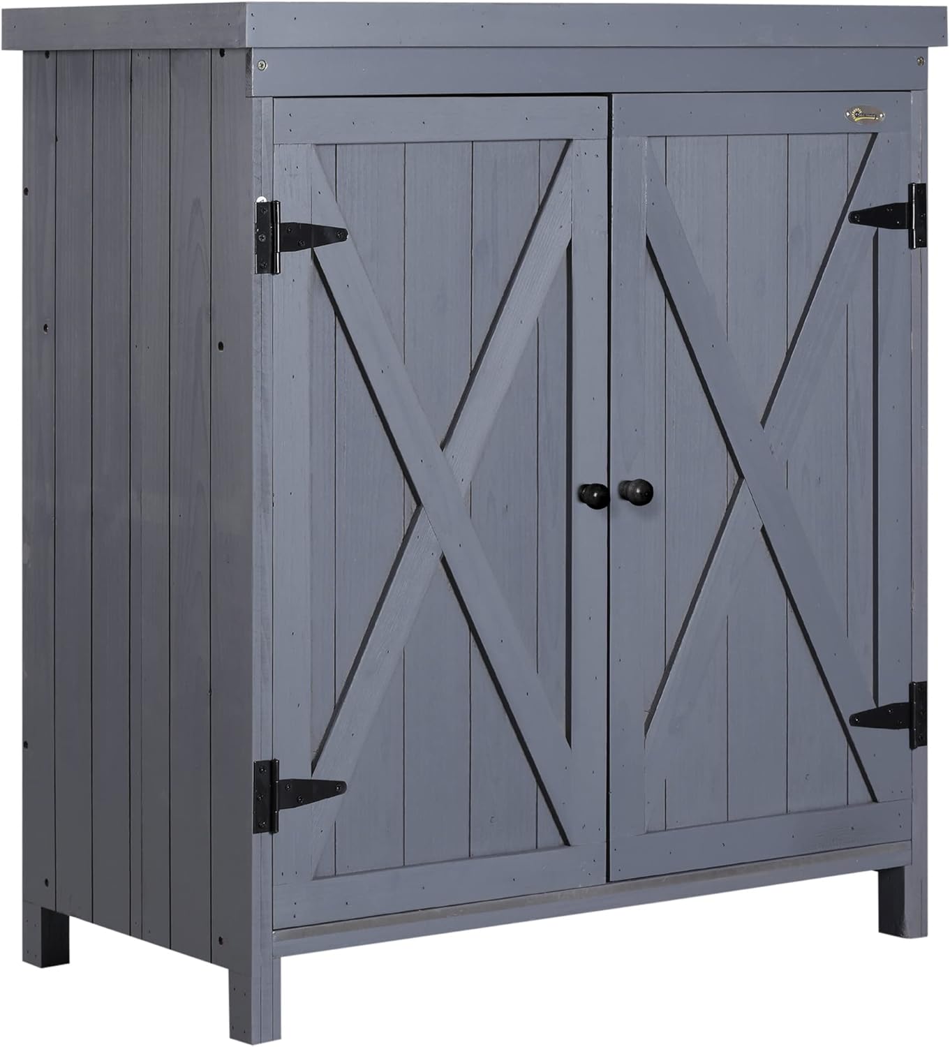 Outsunny Outdoor Storage Cabinet, Outdoor Tool Shed with Galvanized Top and Two Shelves for Yard Tools or Pool Accessories, Gray