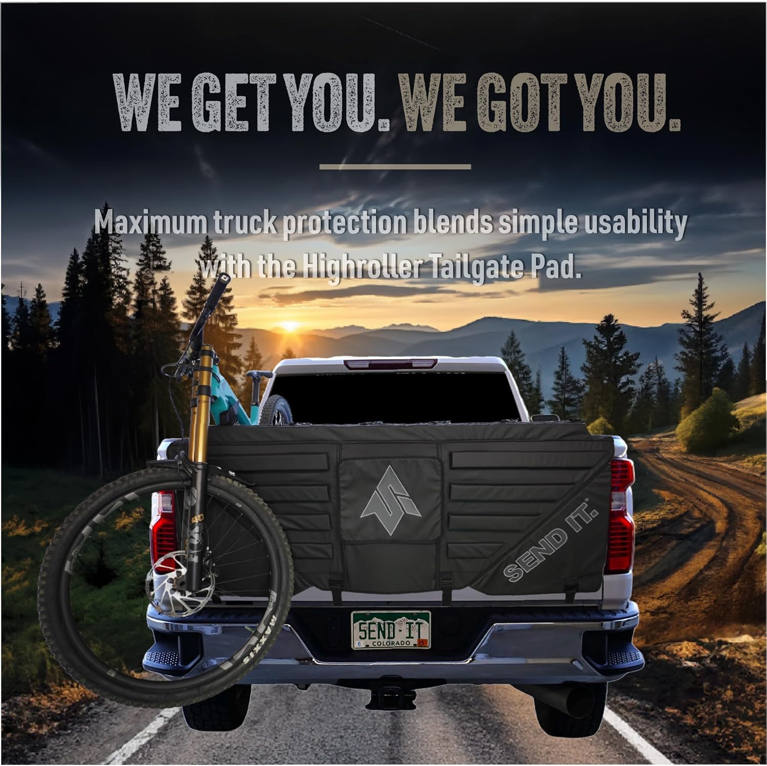 Send It. High Roller Tailgate Bike Pad V2 - Truck Accessories for Mountain Bikers, BMX, Ebikes & More (Full Size)