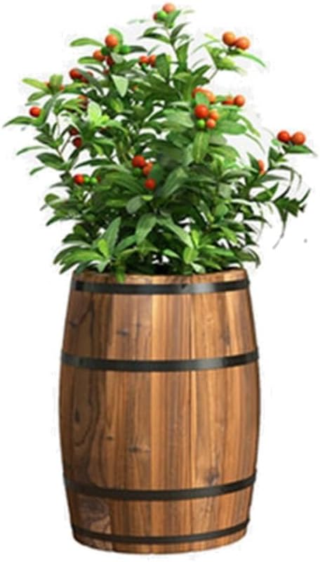Wooden Bucket Barrel Planters, Wooden Half Barrel Garden Planters for Indoor Outdoor Home Garden Patio Decoration, Farmhouse Garden Rustic Succulent (Color : Brown, Size : 25cm)
