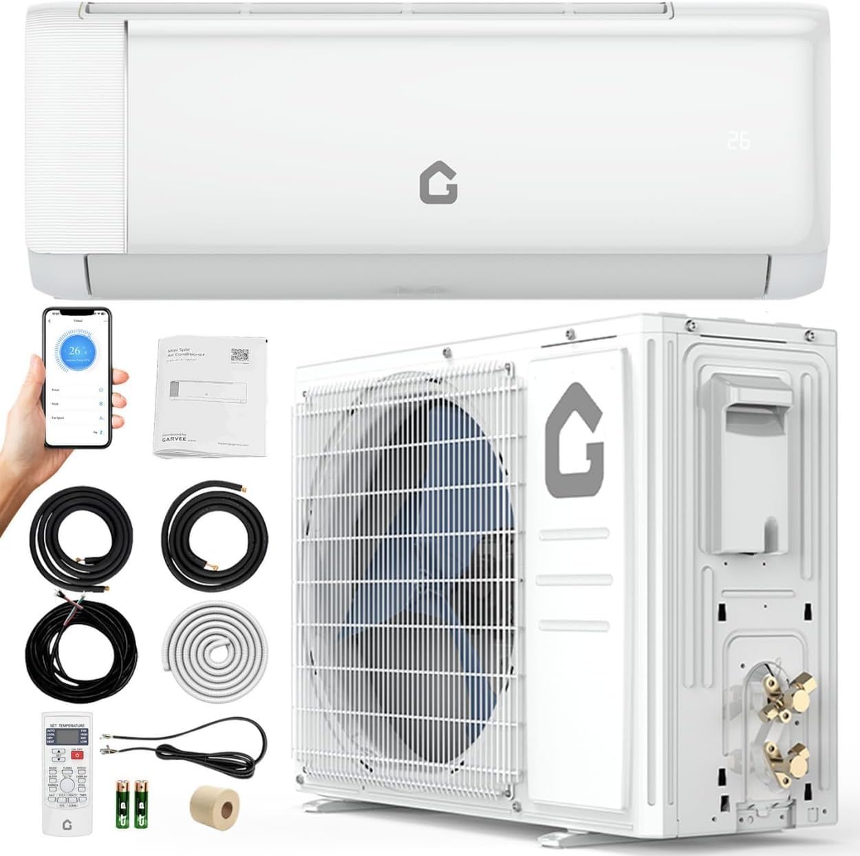 24000 BTU Mini Split Air Conditioner Heat Pump System,SEER2 21 Ductless Inverter AC Unit System with WiFi, Compatible with Alexa,Remote Control & Installation Kit, Cools Up to 1500 Sq.Ft, 208-230v