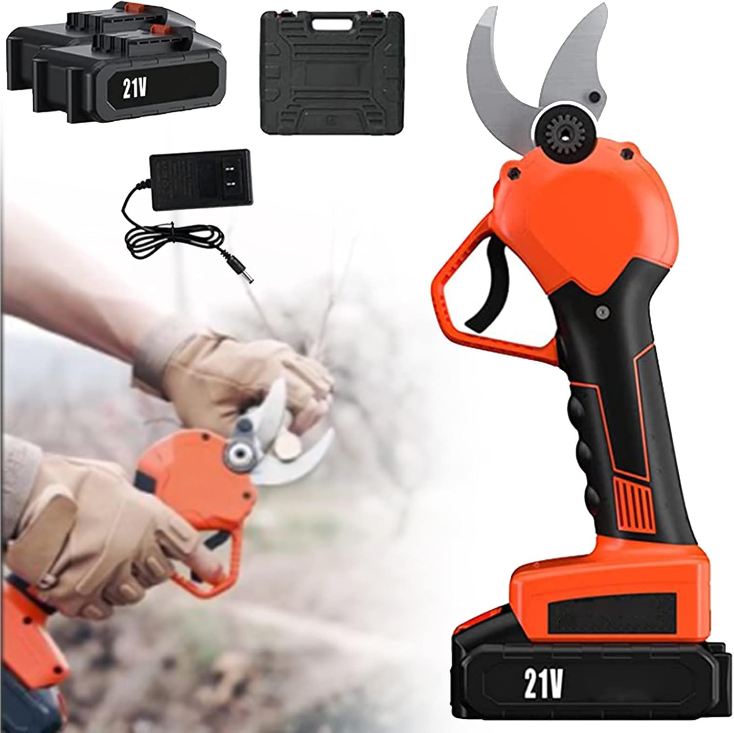 XYEJL Cordless Electric Pruning Shears Kit,Garden Cordless Electric Secateurs Branch Cutters,2PCS Rechargeable Lithium Battery,30MM Cutting Diameter,3-4 Working Hours