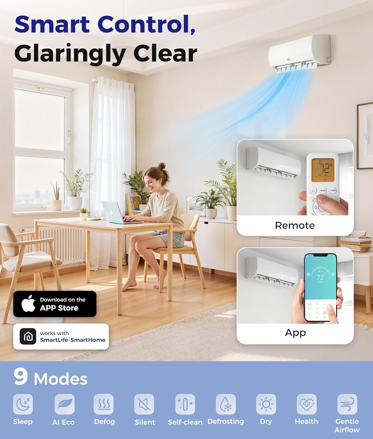 Mini Split Air Conditioner - 18000 BTU Ductless Mini Split Ac/Heating System, 1250Sq.Ft, 230V 21 SEER2 Wifi Enabled Inverter, Split AC Unit with Precharged Heat Pump, R454B with Installation Kit