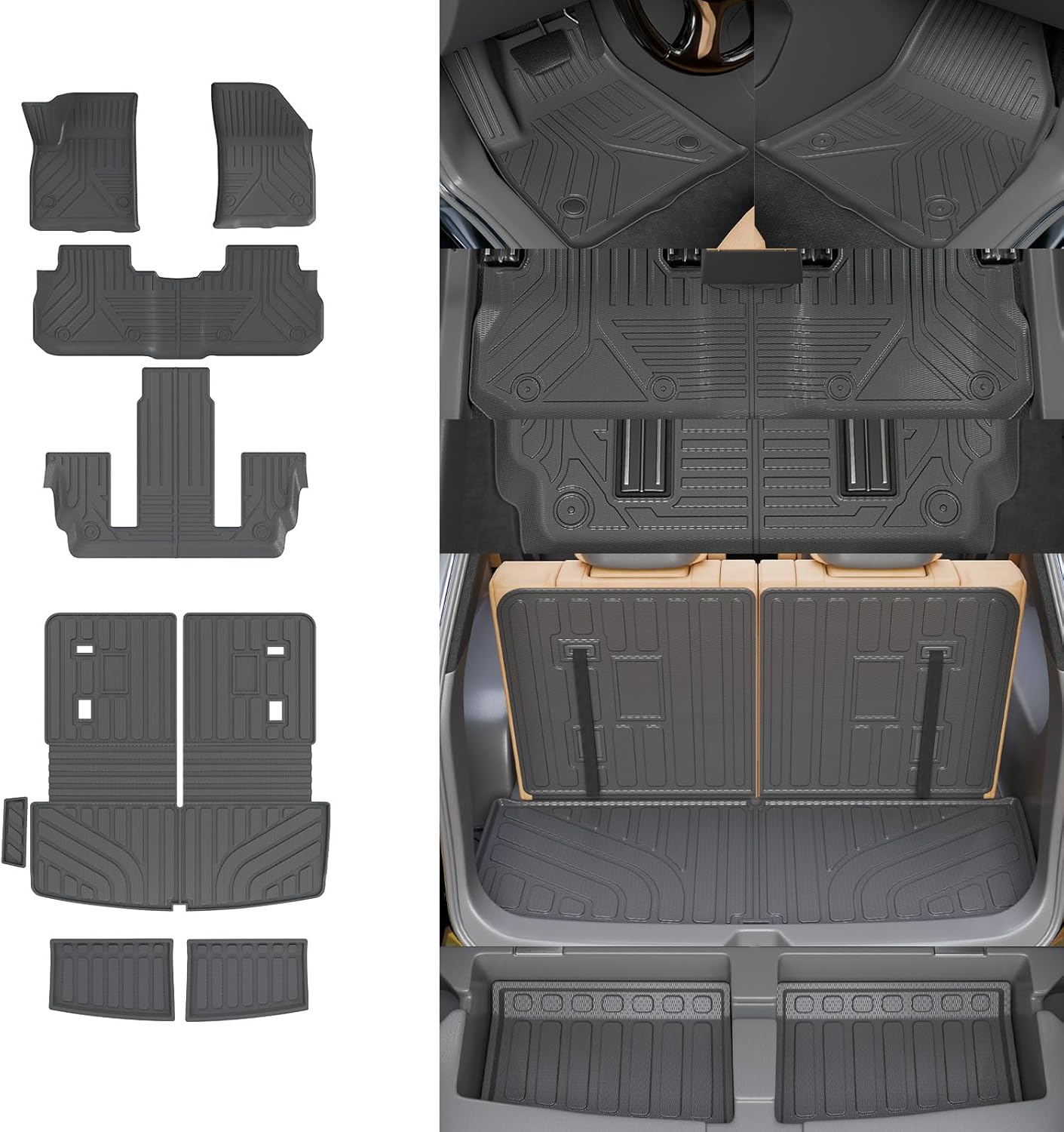 Floor Mats Compatible with 2017-2023 GMC Acadia 6 Seats Cargo Liner Sub Trunk Mat Back Seat Cover Protector All Weather 2022 Acadia Accessories (6 Seats, Floor Mats Full Set 8 PCS)