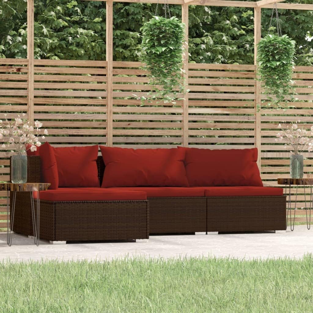 Furniture Sets 4 Piece Patio Lounge Set with Cushions Brown Poly Rattan,Modular Patio Lounge Set with WaterResistant Cushions and Sturdy Steel Frame Garden Conversation Sets