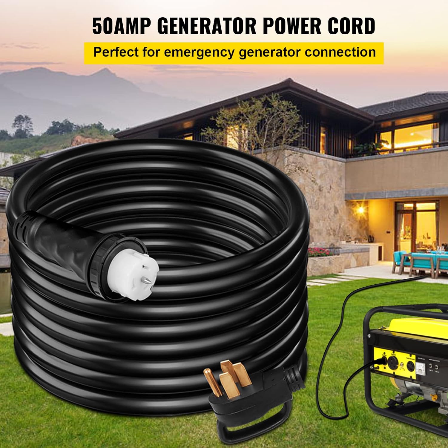 Vevor 75Ft 50 Amp Generator Extension Cord 4 Wire 8 Gauge Generator Cord 125V 250V Generator Power Cord N14-50P & SS2-50R & CS6364 Twist Lock Connectors : Everything Else