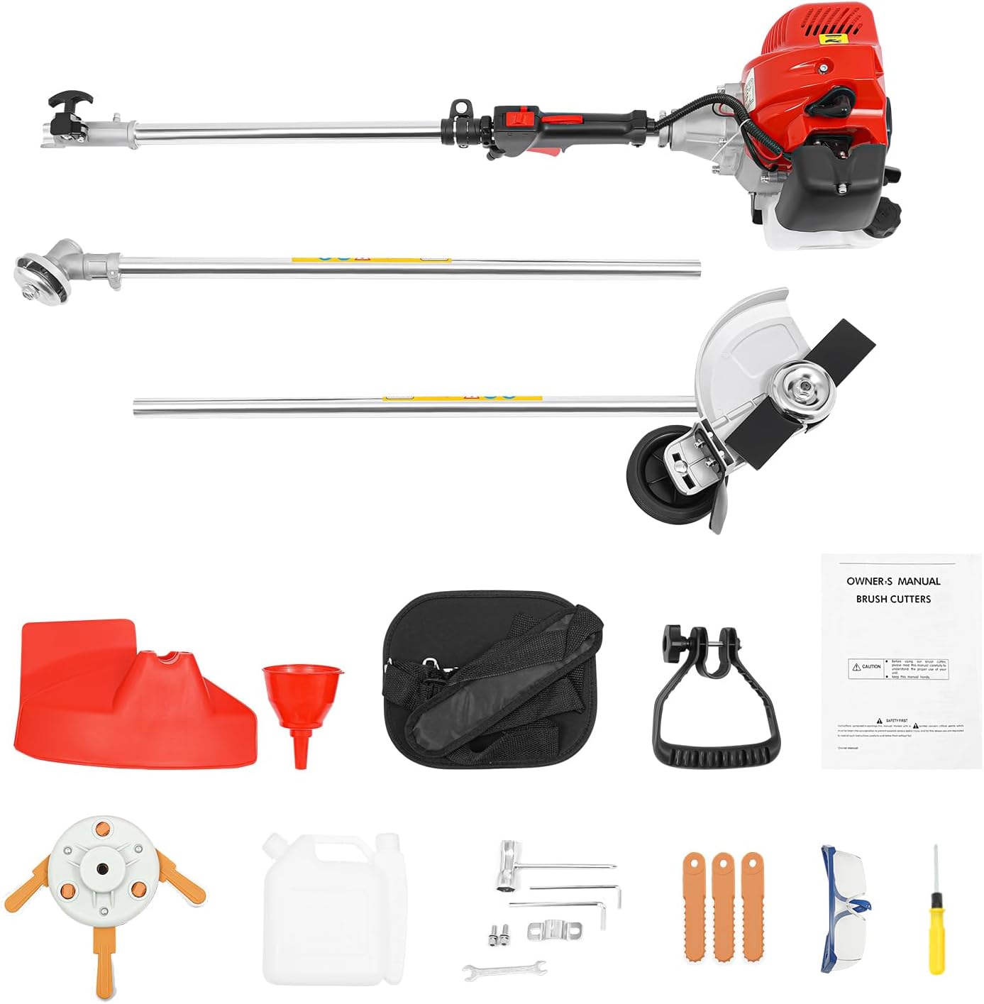 PERFERATE Backpack Brush Cutter Tiller 43CC 2 Stroke String Trimmer/Brush Cutter/Edger 3 in 1 Gas Powered Weed Trimmer Pole Chainsaw with Extension Pole Weed Wacker for Landscaping