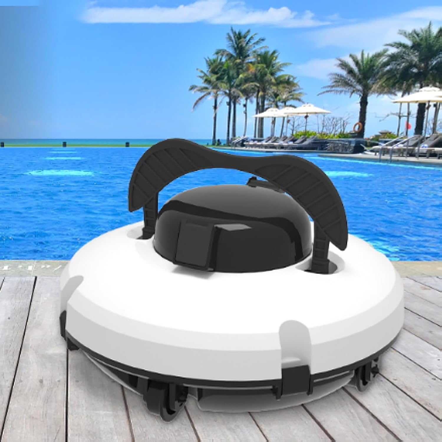 2024 New Cordless Pool Cleaner Robot - Clarifies Water, Cleans Floor, Parking Pool Cleaner Robot for Flat Bottom Pools Up to 1000sq. ft,110V