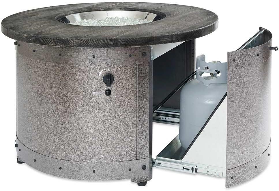 Outdoor GreatRoom Co Propane Fire Pit Table - Edison Gas Fire Pits for Outside Patio - 41 Inch Round Concrete Firepit Fire Table with Matching Tabletop Cover, Steel Base, Clear Glass Gems, 55,000 BTU