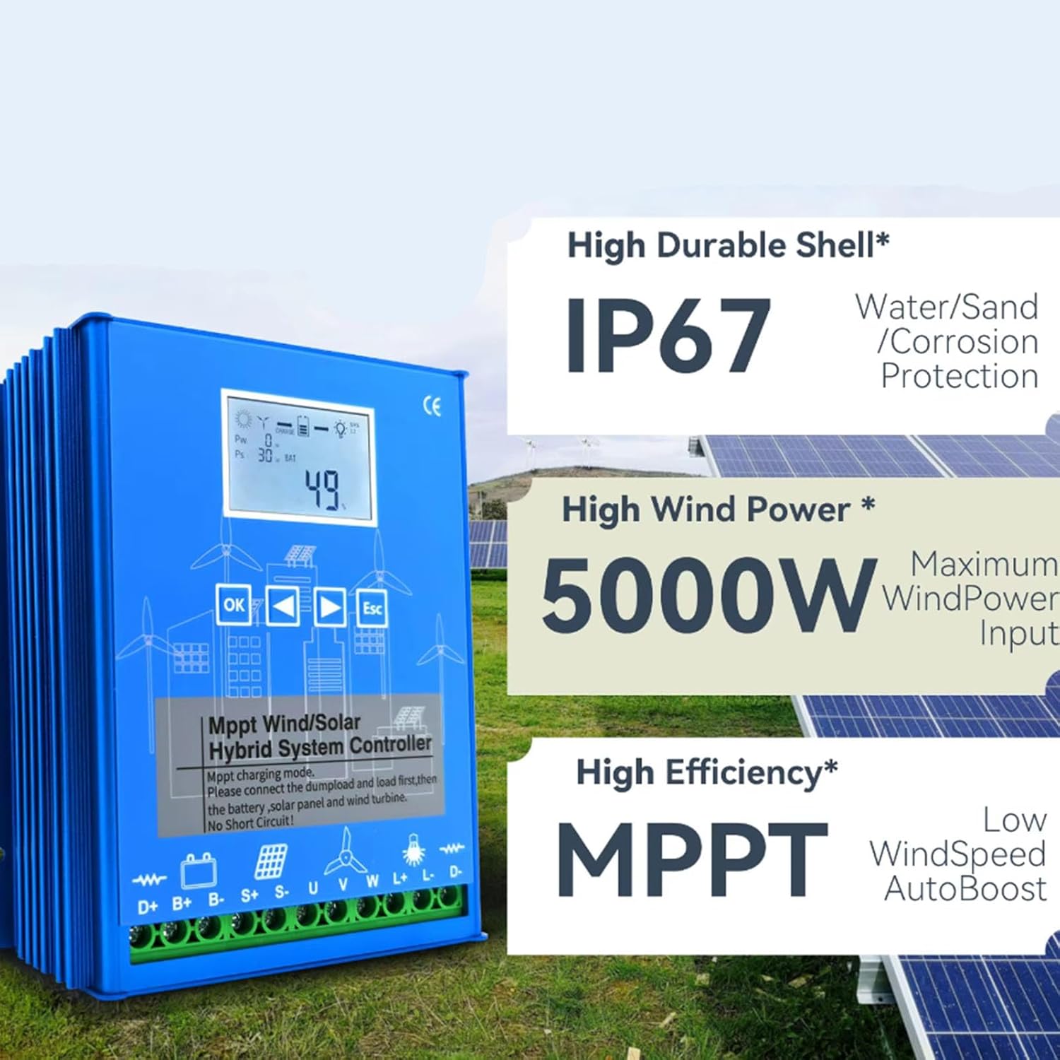 220v, 5000W Solar Complementary Regulator,12V 24V 48V 220V Wind and Solar Hybrid Charge Controller, Mppt Charge Regulator for Wind Turbine Solar Panel