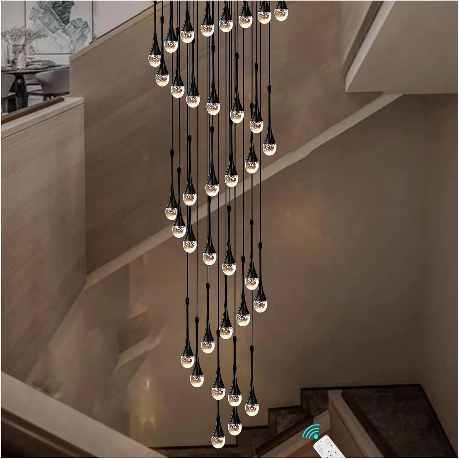 Modern Crystal Ceiling Lamp Fixtures, Adjustable High Raindrop LED Pendant Lights,for entryway