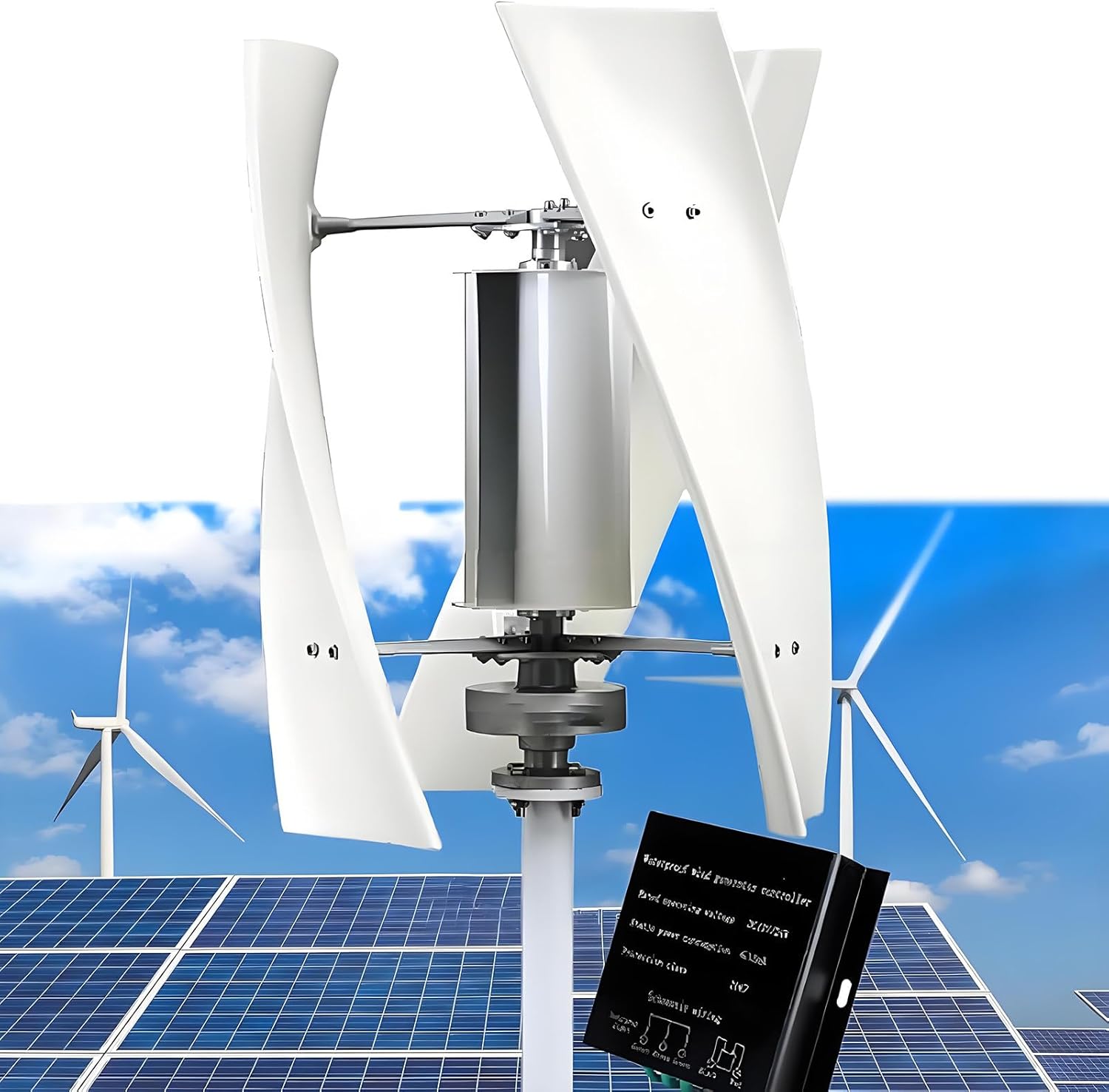 12V 24V 48V Vertical Wind Generator Complete Kit, 3 Blades, 20000W Wind Turbine with MPPT Controller, for Terrace Marine Camper Chalet Boat 24V