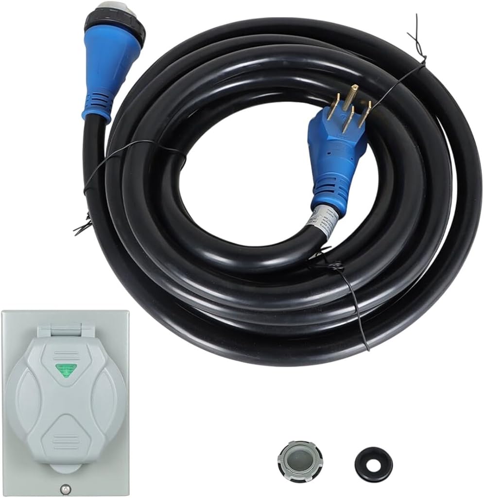 Power Inlet Box Power Combo Kit and 50 Amp 30ft Generator Extension Cord High for Reliable Component, Precision, Stable Performance