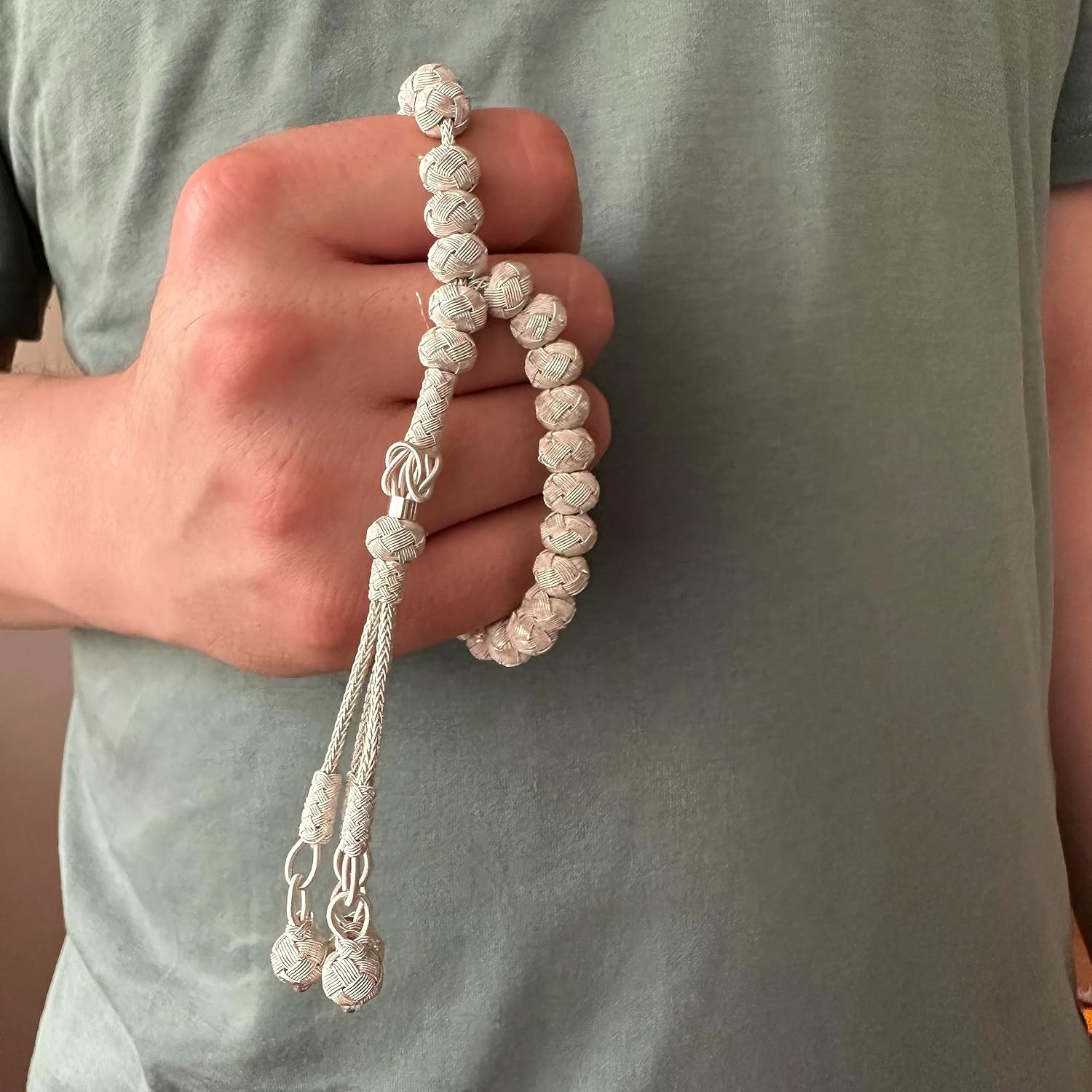 1000 Ct Silver Turkish Kazaz Hand Knitted Islamic Prayer Beads Tasbeeh Rosary