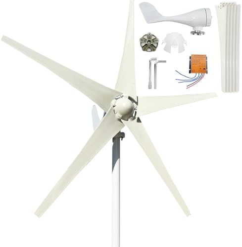 800W/1000W/1200W Wind Turbine Generator Kit - 12V/24V/48V with MPPT Controller, 5 Blades Auto Windward Adjustment for Outdoor Renewable Energy Solutions
