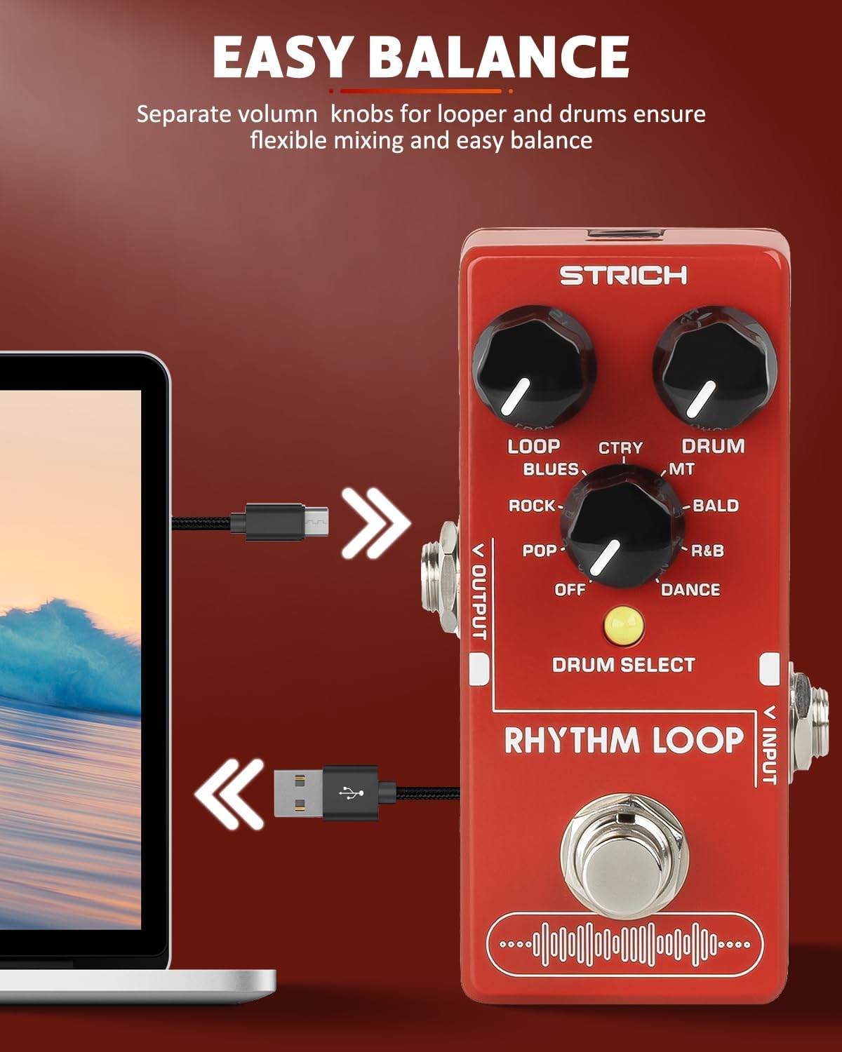 STRICH SL-03 Rhythm Loop Guitar Pedal 360s Phrase Looper (Unlimited Overdubs), Stereo Looper Pedal Guitar Pedal with Built-in Drum Machine, 100 Diverse Drum Patterns, 160 Minutes Recording Time