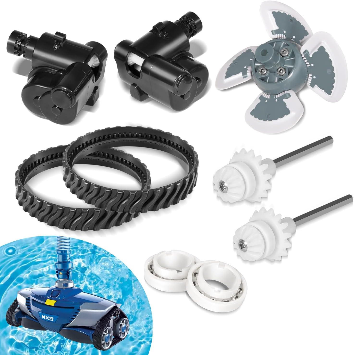 R0796200 Tune Up Rebuild Replacement Parts Fit for Zodiac Baracuda MX8 MX8EL Elite Pool Cleaner, With Engine Assembly, Direction Control Device Kit, Tracks, Drive Shaft Assembly, Wheel Track, Bearings