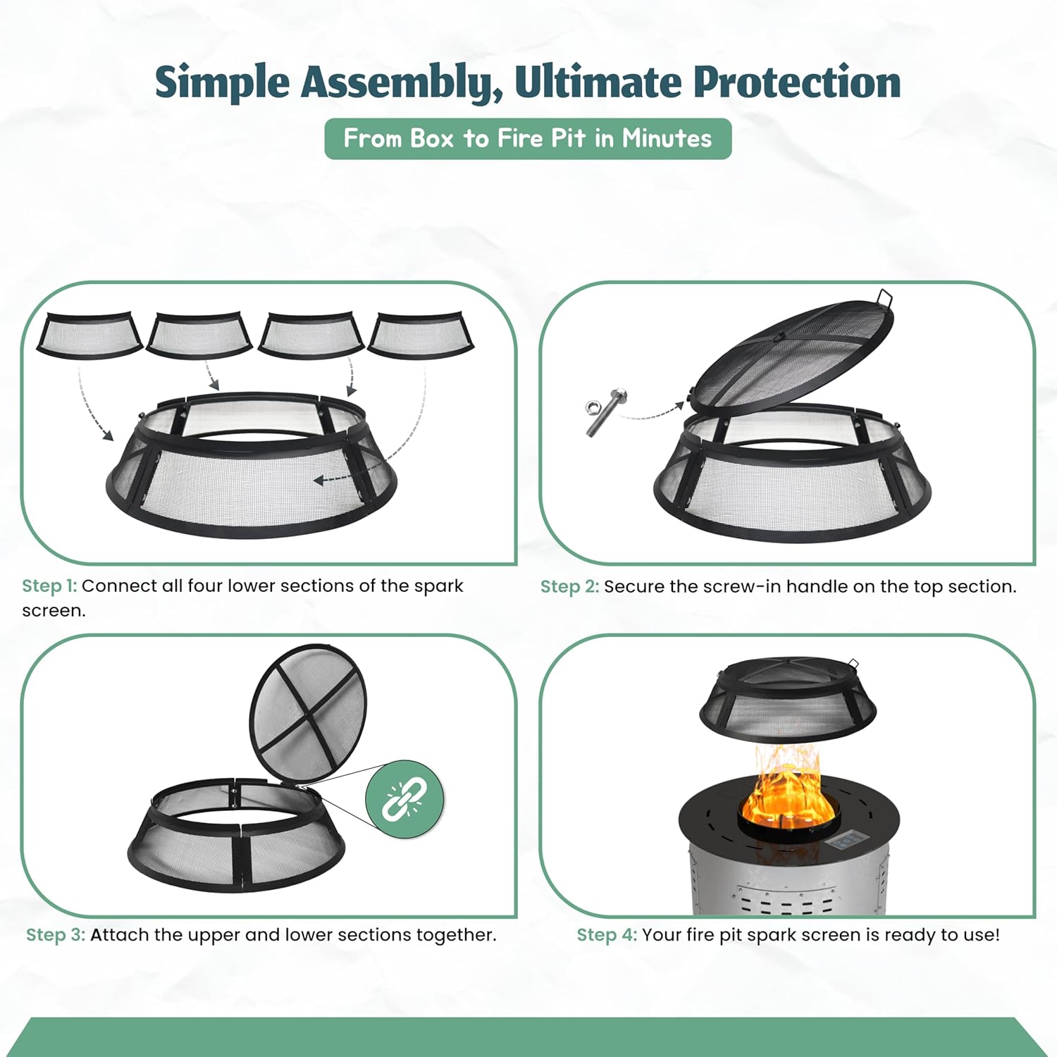 FEBTECH - Fire Pit Screen 40 inch Round Heavy Duty Outdoor FirePit Screen Round with Hook for Easy to Lift Spark Ring, Firepit Replacement Screen & Fire Pit Insert