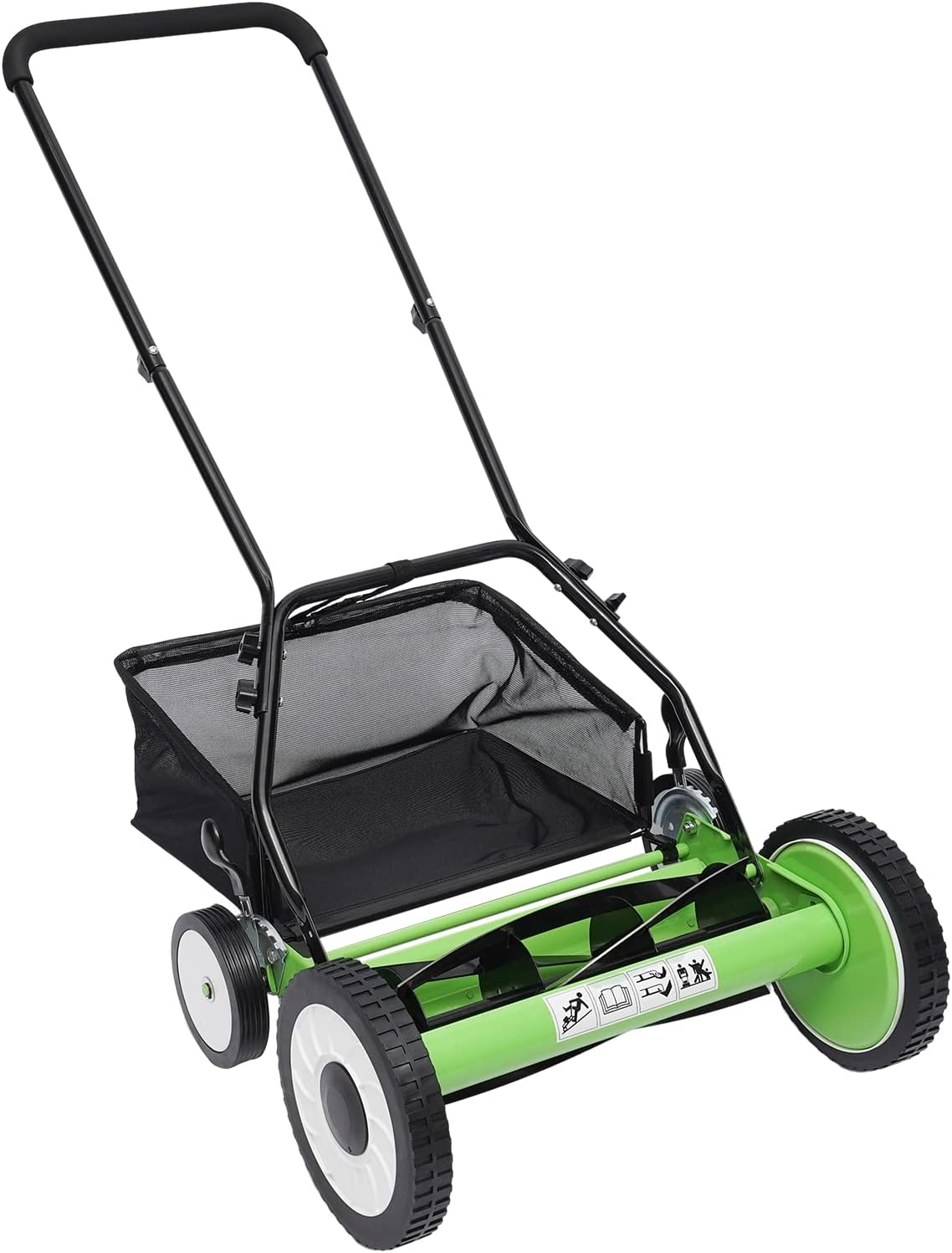 16-Inch 5-Blade Push Reel Lawn Mower, Manual Reel Lawn Mower, Adjustable Cutting/Handle Height Grass Cutter with Grass Catcher, Green