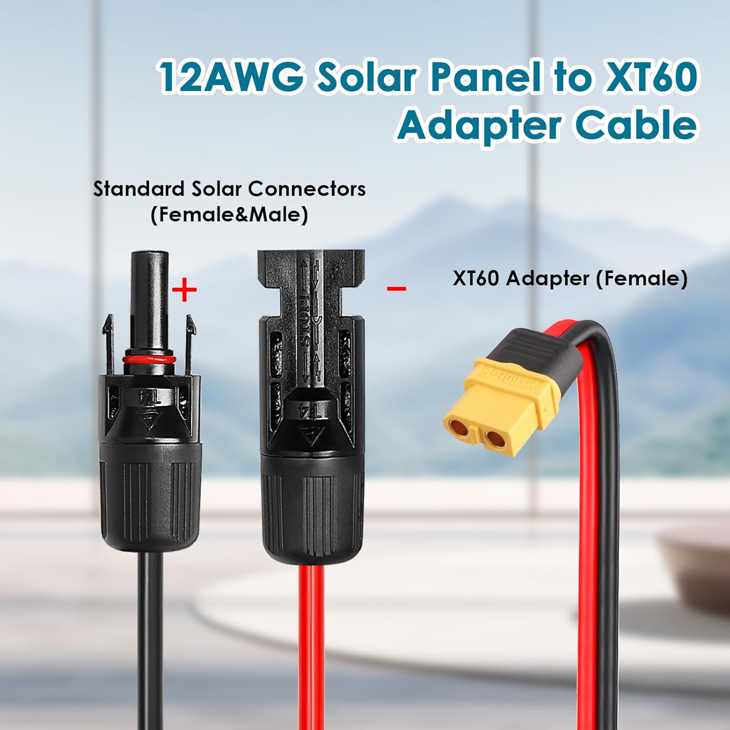Solar to XT60 Charge Extension Cable 75FT 12AWG XT60 Solar Cable for Portable Power Station Battery Pack