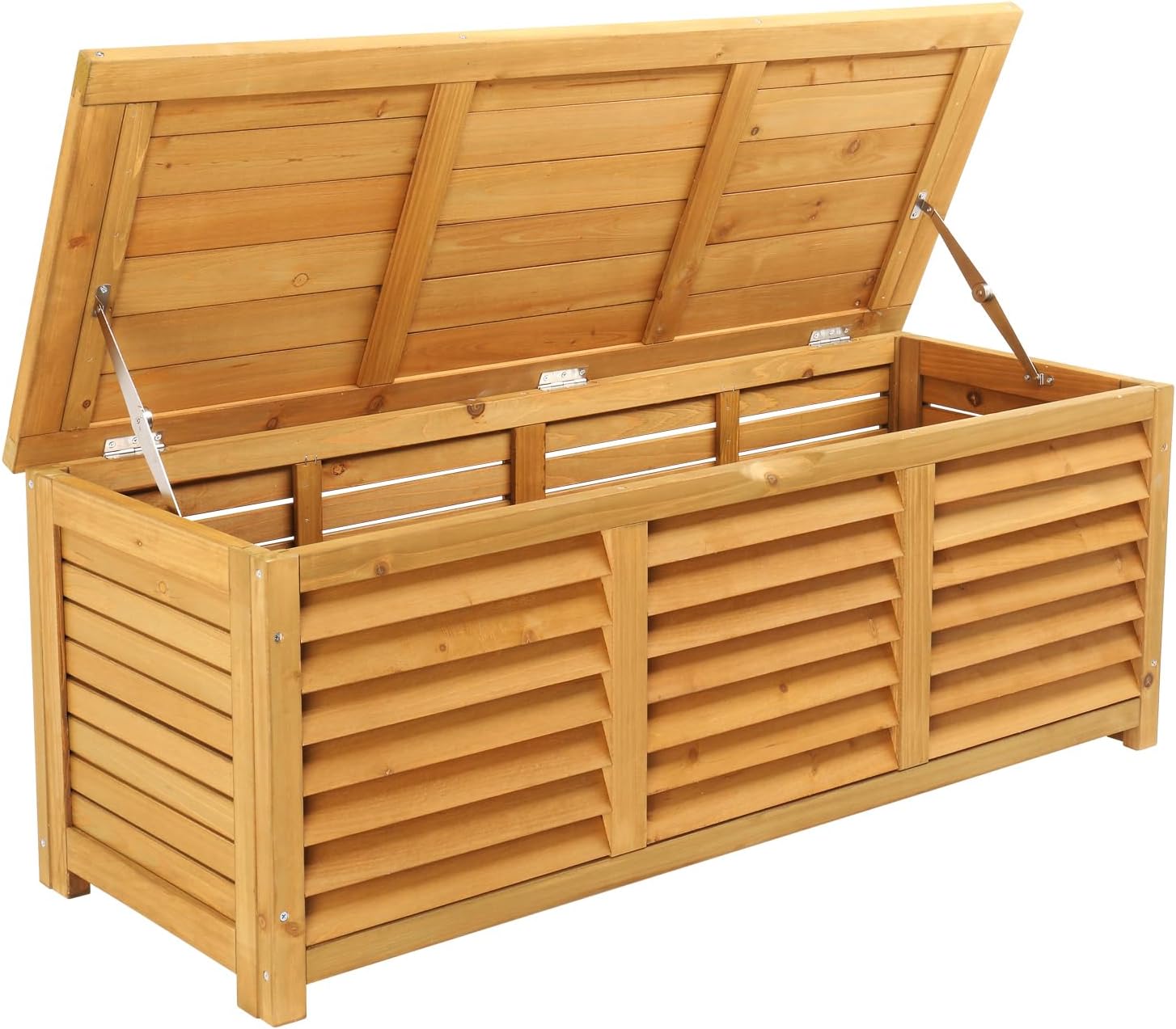 VINGLI Outdoor Wooden Deck Box, Storage Box with Lids for Easy Switching, 47 Gallon Wooden Storage Bins for Garden, Yard, Patio, Balcony, Natural