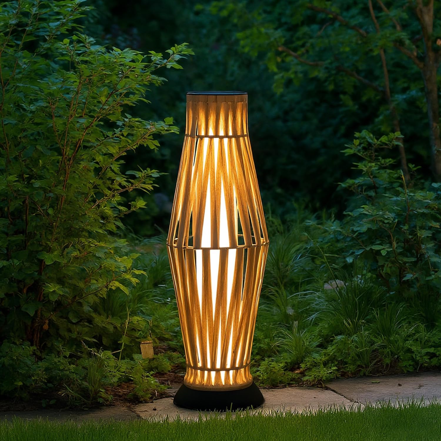 GREEN MORE Rattan Solar Patio Lights,50 Lumen Auto-On/Off Outdoor Floor Solar Lamp, IP65 Waterproof with 8H Runtime for Garden Pathways & Landscape Lighting