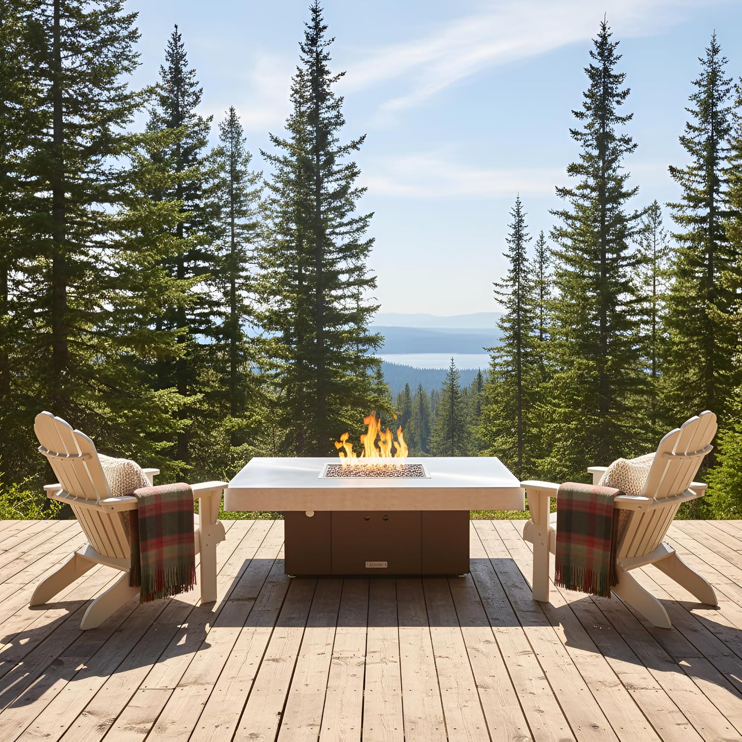 COOKE Santa Barbara Rectangular Fire Pit Table - 40 x 30 - Natural Gas - Brushed Aluminum Top - Bronze Powdercoat Base