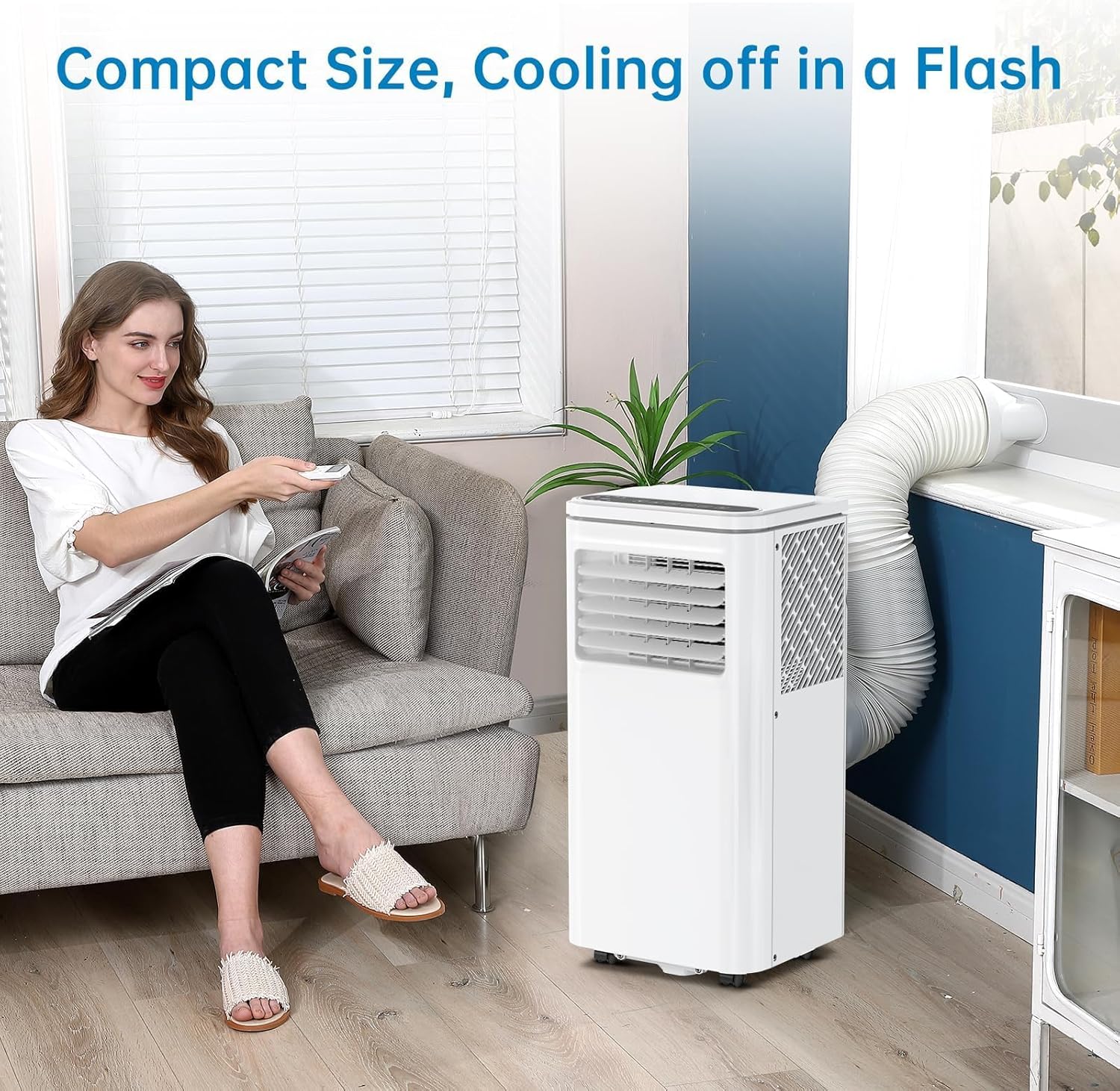 GarveeHome Portable Air Conditioner, 8000 BTU Smart Cooling for 450 Sq. Ft., Dehumidifier & Fan Modes, Easy Install, Mobile AC Unit for Bedroom.