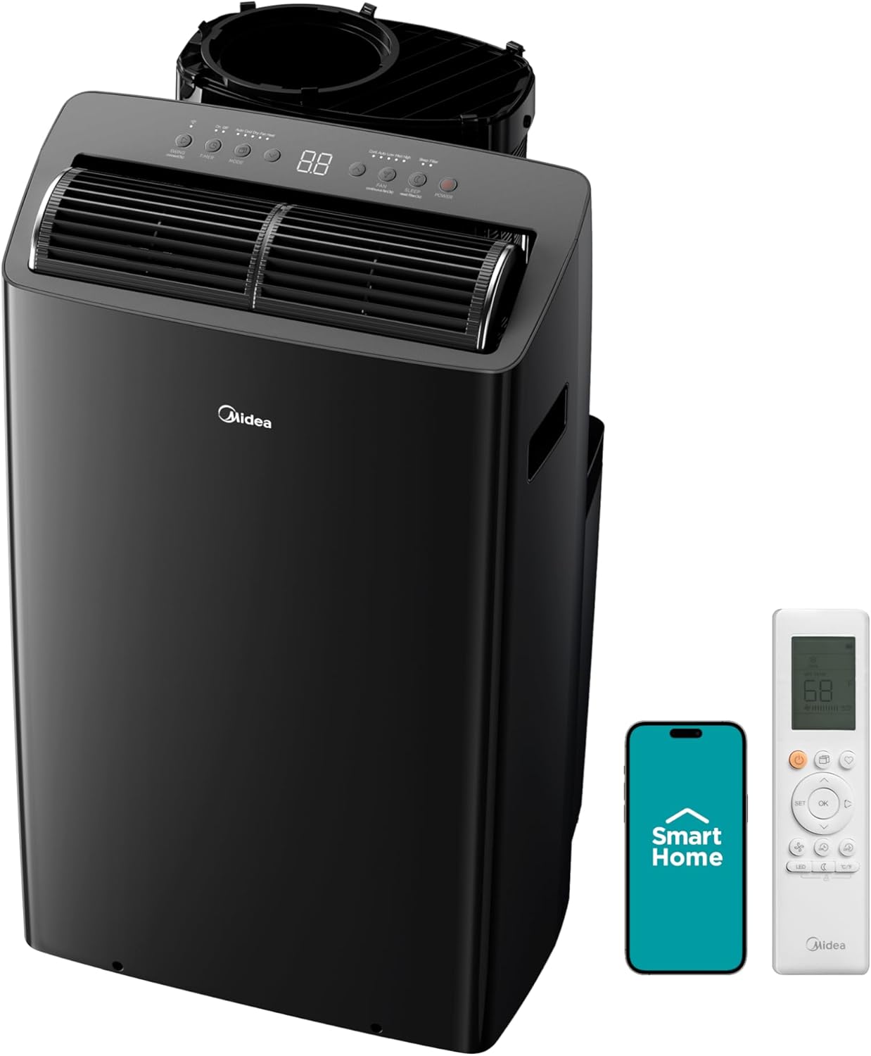 Midea Duo 14,000 BTU (12,000 BTU SACC) High Efficiency Inverter Ultra Quiet Portable Air Conditioner, with Heat up to 550 Sq. Ft., Works with Alexa/Google Assistant, with Remote Control & Window Kit
