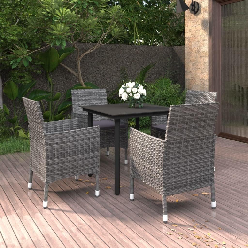 Patio Set 5 Piece Patio Dining Set with Cushions Poly Rattan and Glass