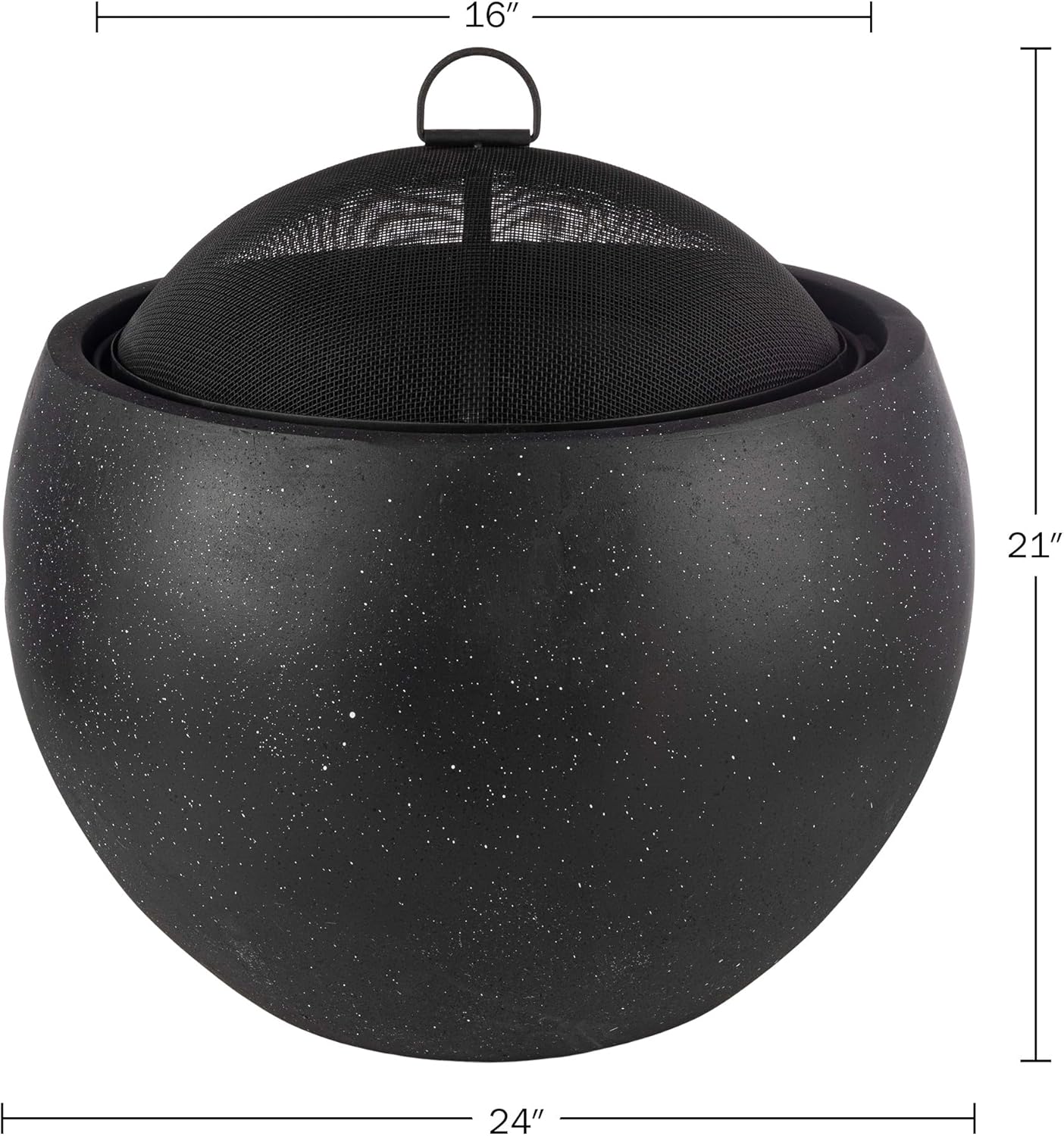 Outdoor Fire Pit - 24” Round Faux Concrete Firepit - Wood Burning Fire Pit with Poker, Screen, Cover - Wood Fire Pits for Outside Patio by Pure Garden