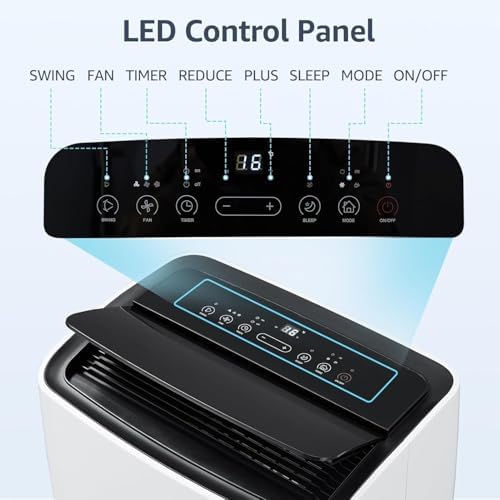 Portable Air Conditioners, 12000 BTU Portable AC for Rooms Up to 550 Sq.Ft. 3-In-1 Portable AC with Fast Cooling, Dehumidifier & Three Speed Fan, 24H Timer/Remote Control/Ultra Quiet, Black Top