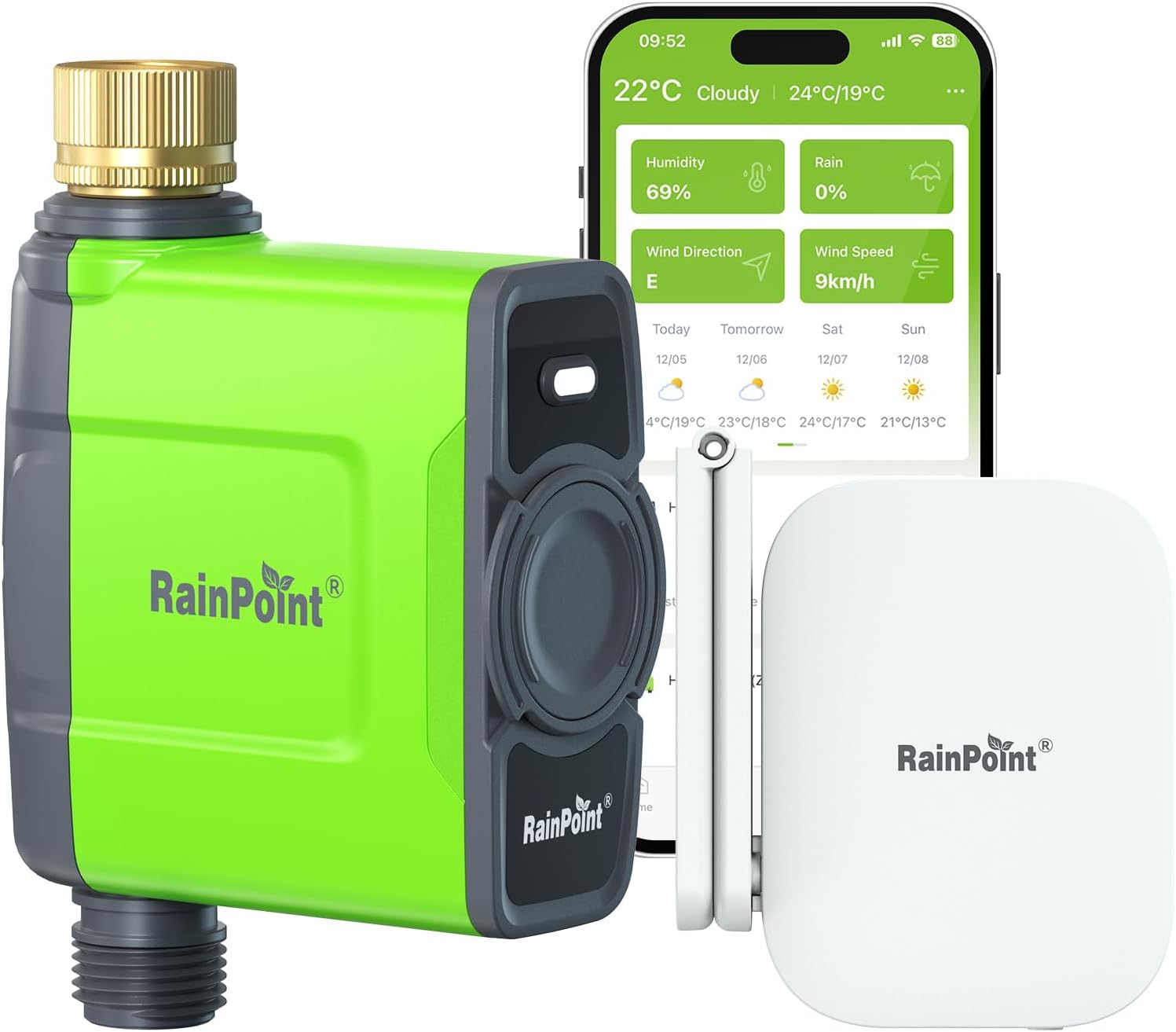 RAINPOINT WiFi Water Timer for Garden Hose, WiFi Sprinkler Controller, Smart Hose Timer Valve, Automatic Drip Irrigation System/Rain Delay for Garden/Lawn/Yard (Brass Inlet, WiFi Gateway)