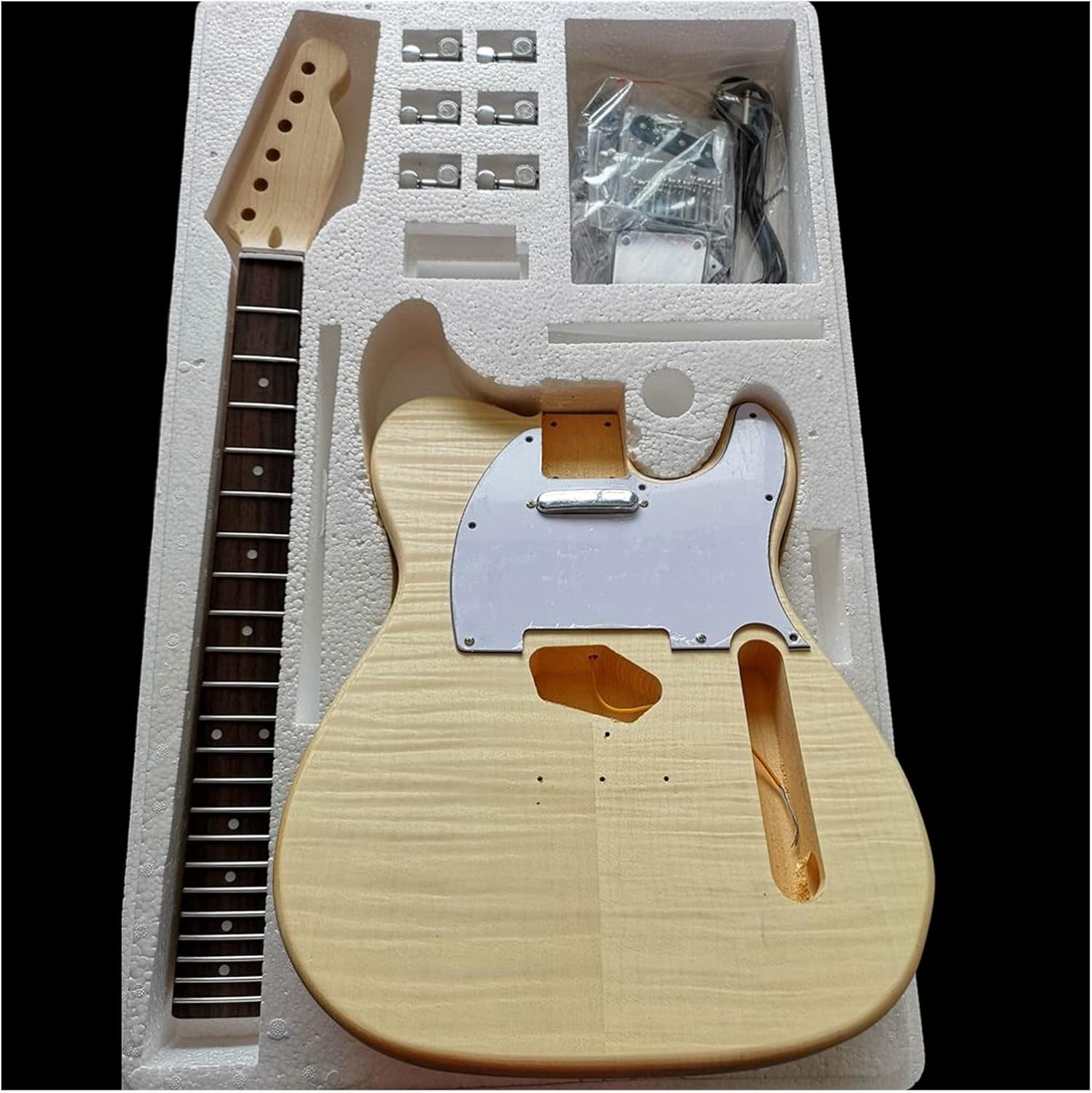 Maple Tiger Pattern Maple Electric Guitar Basswood Body Neck Rosewood Fingerboard DIY Combination Unfinished Guitar Body (Color : 20)