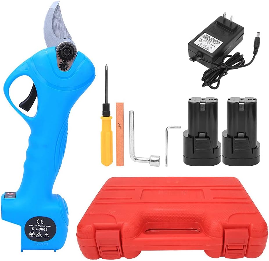 Electric Branch Cutter, 16.8V Carbon Steel Branch Pruning Shear Cordless Lithium Battery Rechargeable Cutter with 2pcs Battery and 1pc Charger(US100-240)