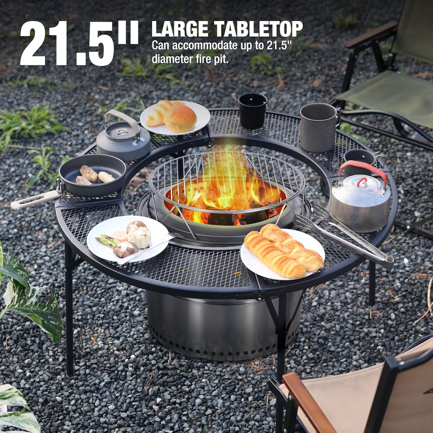 REDCAMP 36 Inch Fire Pit Surround Tabletop for Solo Stove Bonfire/Ranger, Foldable Round Fire Pit Table-Surround Ventilated Tabletop and Foldable Legs Design to Install and Portable for Yard, Patio